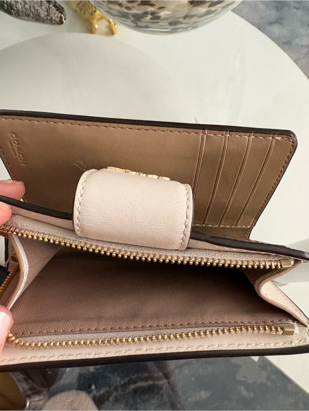 COACH Beige/Taupe Signature Small Wallet with Logo Tab - Picture 4 of 5